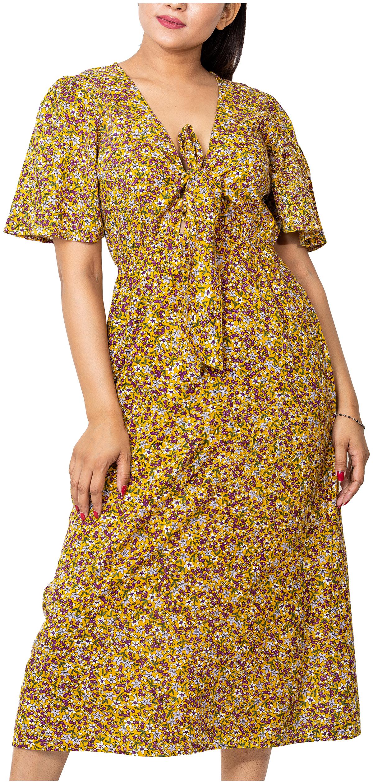 

G LINE CREATIONS Viscose Rayon Floral Mustard A Line Dress For Women