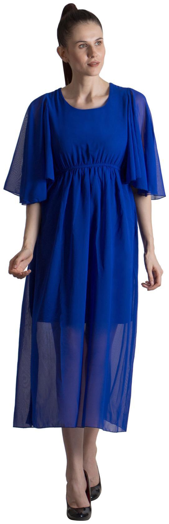 G M Collections Georgette Self design A line dress Blue