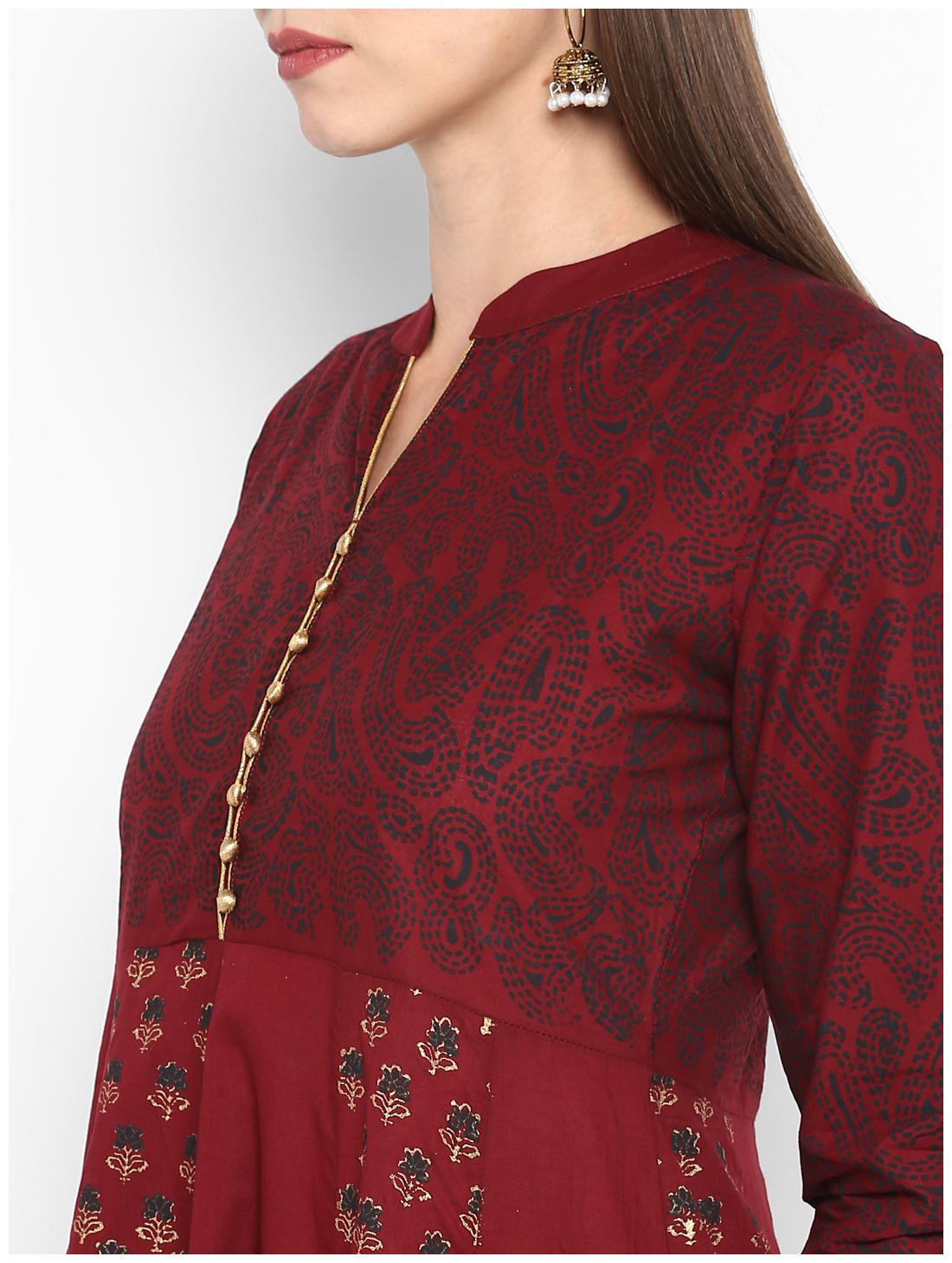 

Croesus Women Maroon Printed Anarkali Kurti