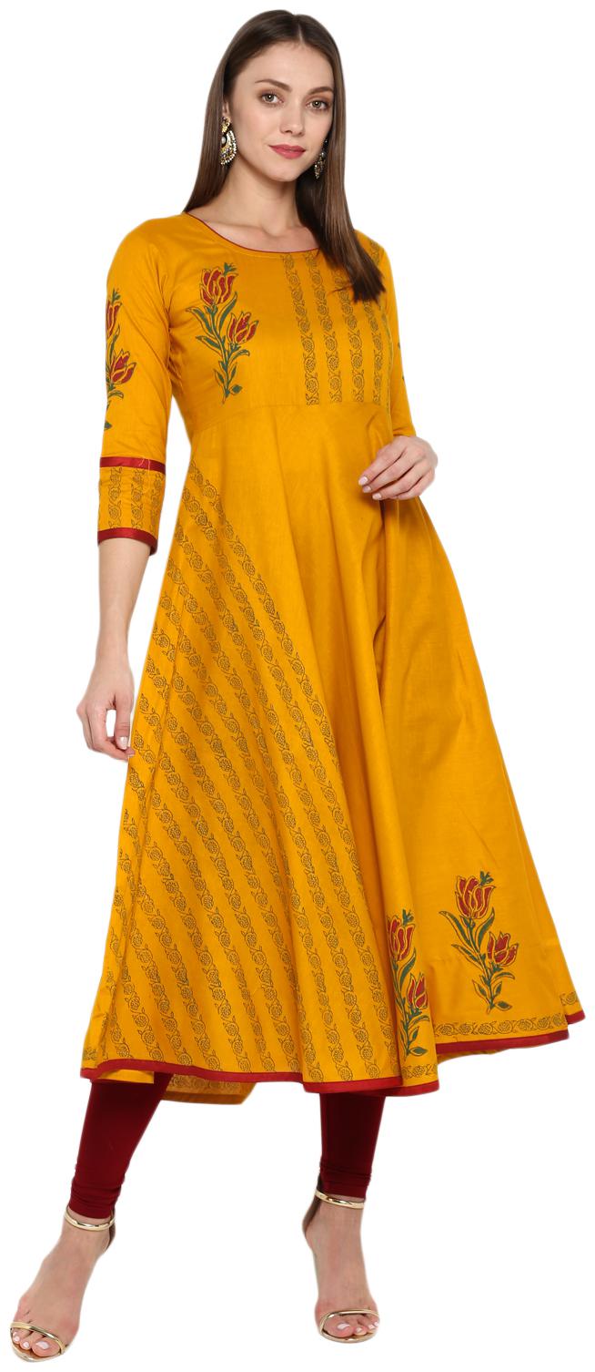 

Croesus Women Mustard Printed Anarkali Kurti
