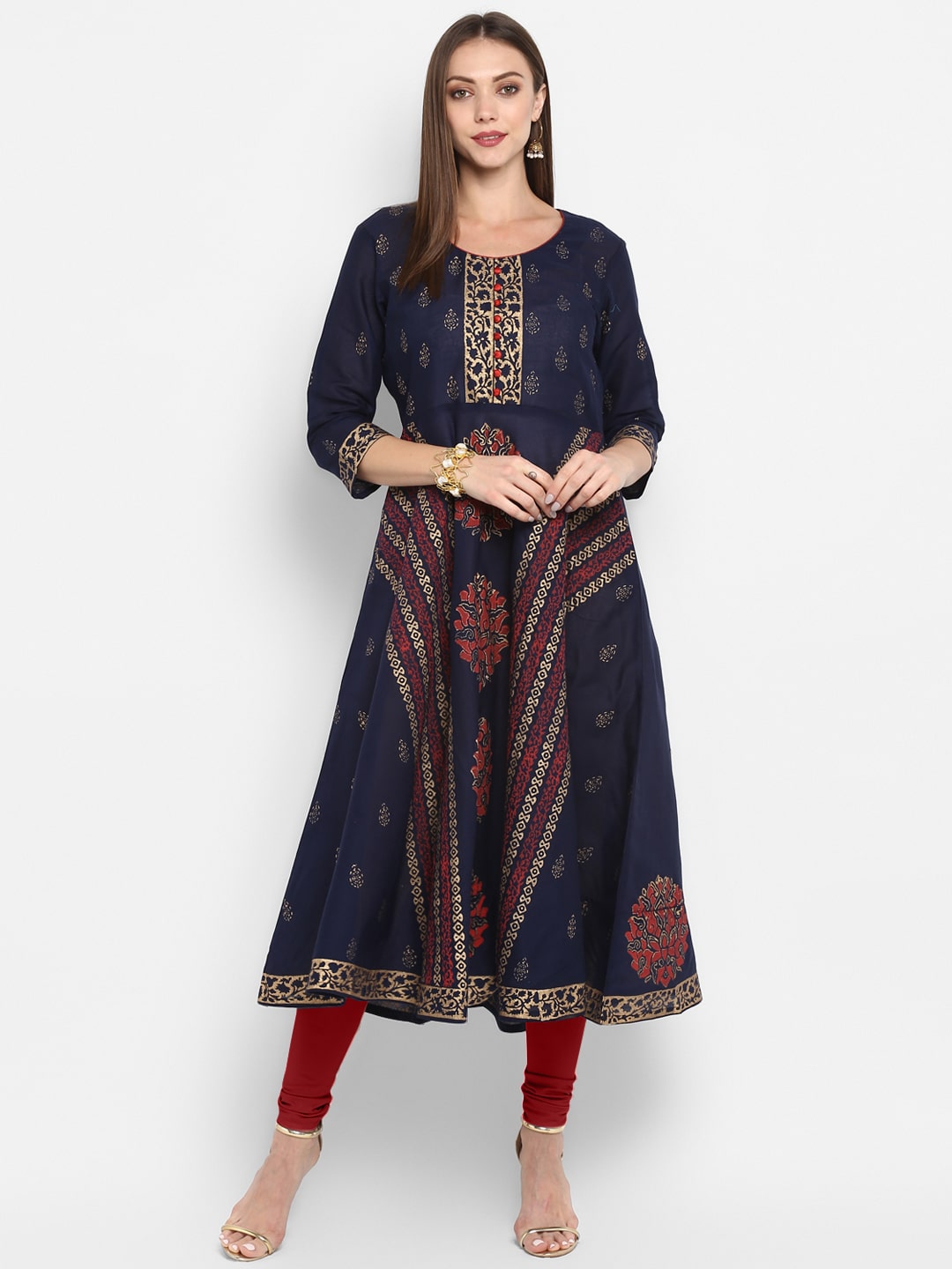 

Croesus Women Navy Blue Printed Anarkali Kurta