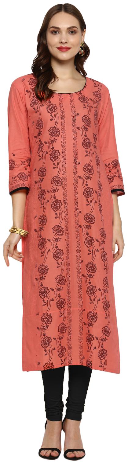 

Croesus Women Peach Printed Straight Kurti
