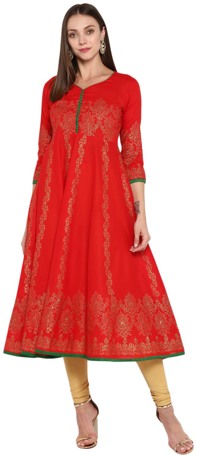 

Croesus Women Red Printed Anarkali Kurti