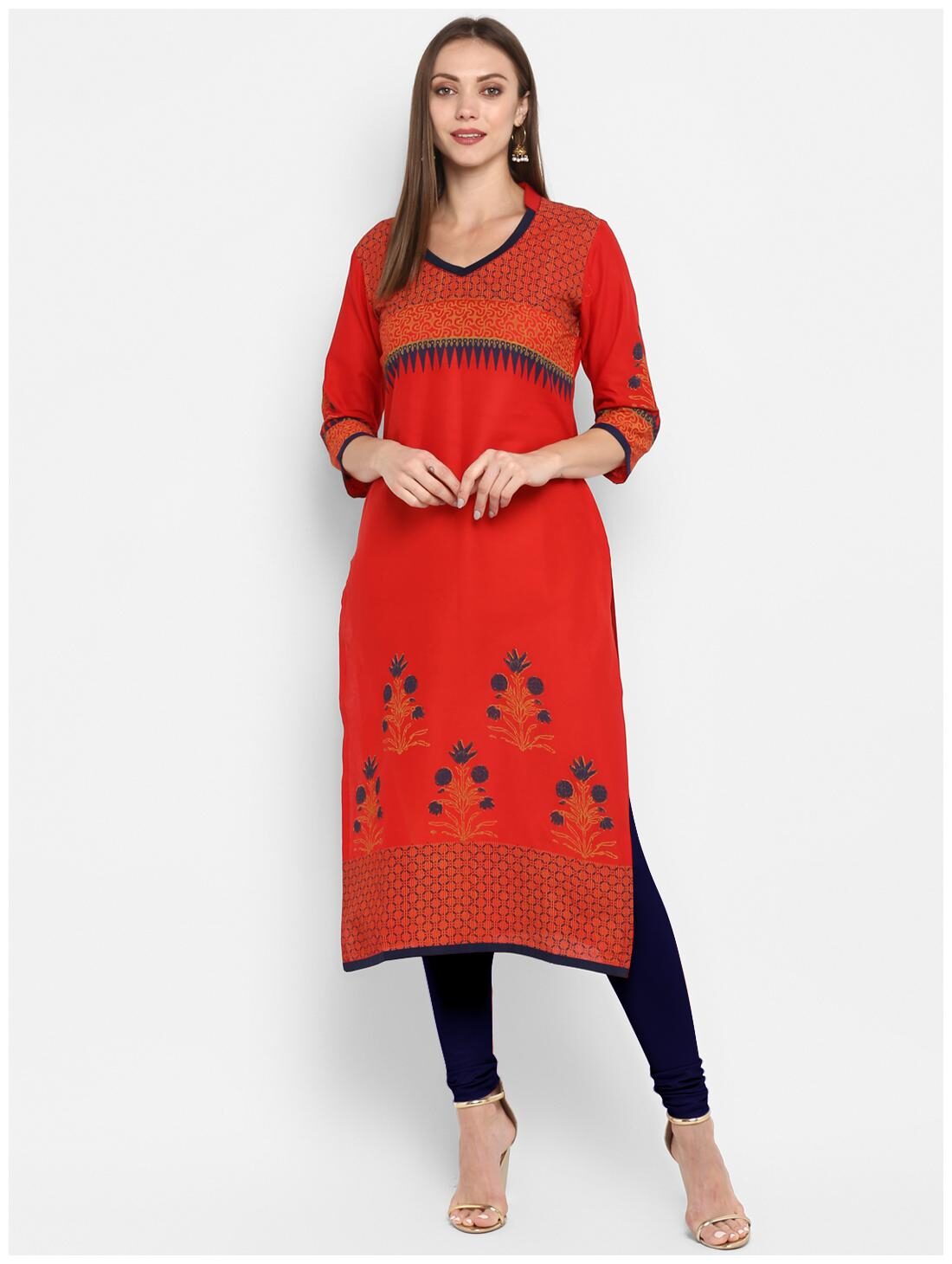 

Croesus Women Red Printed Straight Kurti