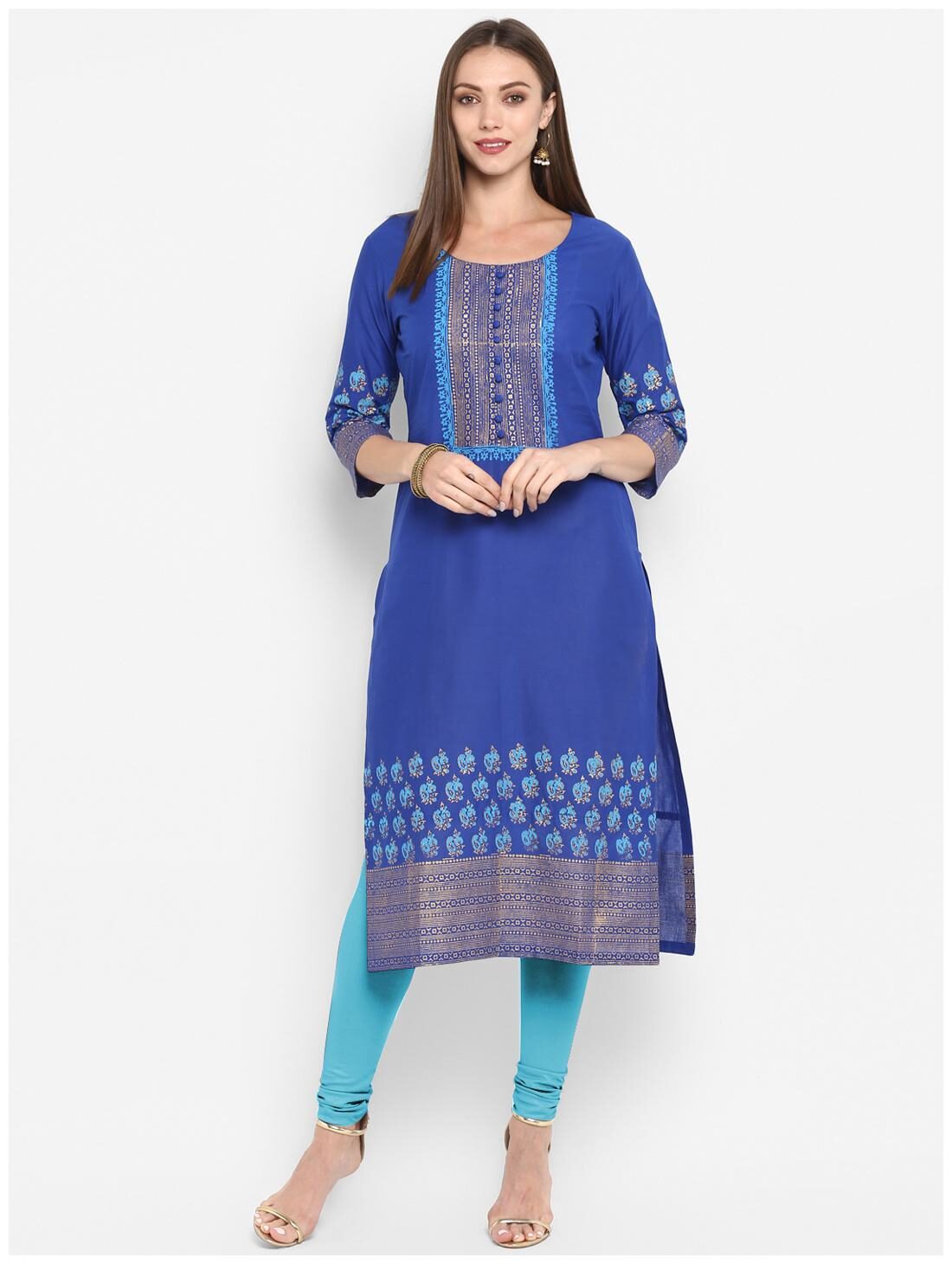 

Croesus Women Blue Printed Straight Kurti
