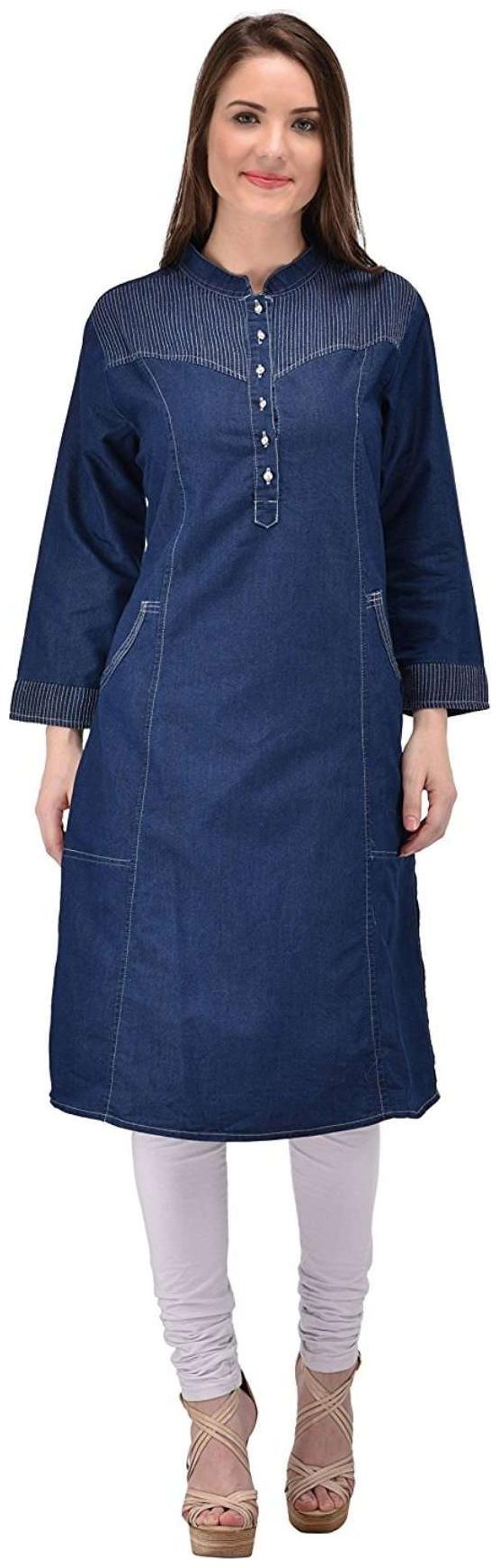 

G S A Enterprises Women Blue Embroidered Straight Kurta