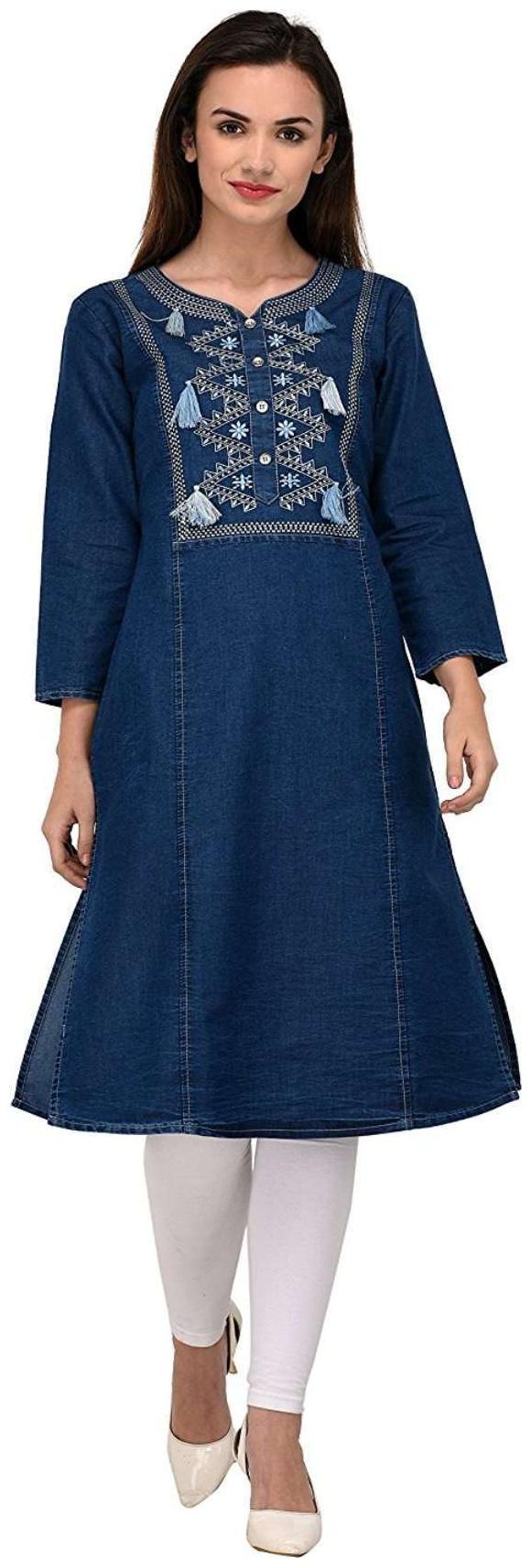 

G S A Enterprises Women Blue Embroidered Straight Kurta