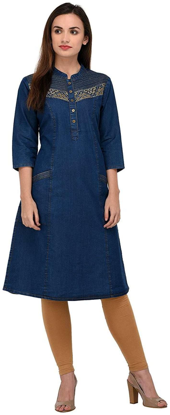 

G S A Enterprises Women Blue Embroidered Straight Kurta