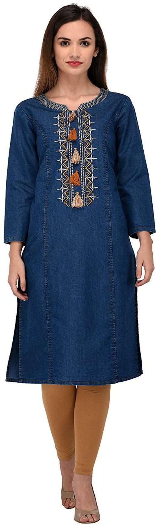 

G S A Enterprises Women Blue Embroidered Straight Kurta