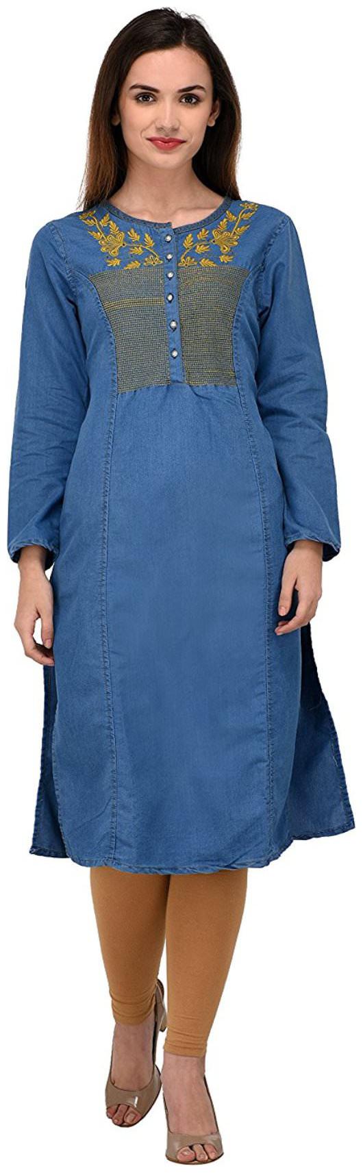 

G S A Enterprises Women Blue Embroidered Straight Kurta