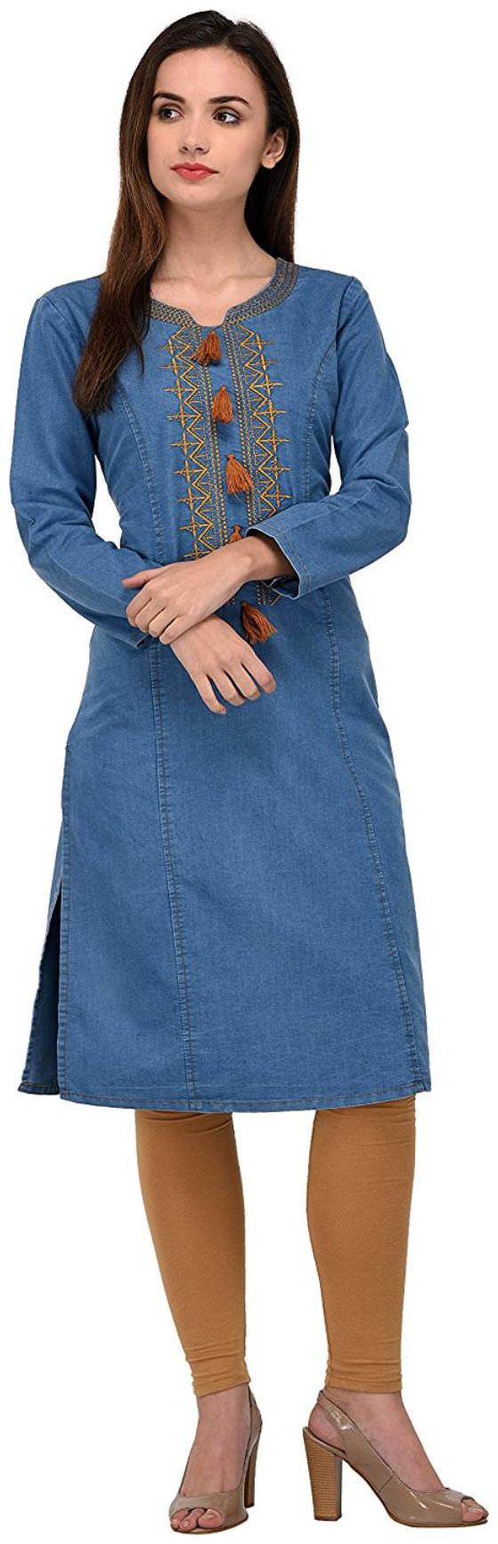 

G S A Enterprises Women Blue Solid Straight Kurta