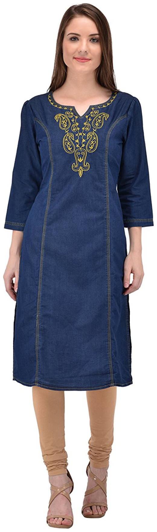 

G S A Enterprises Women Blue Embroidered Straight Kurta