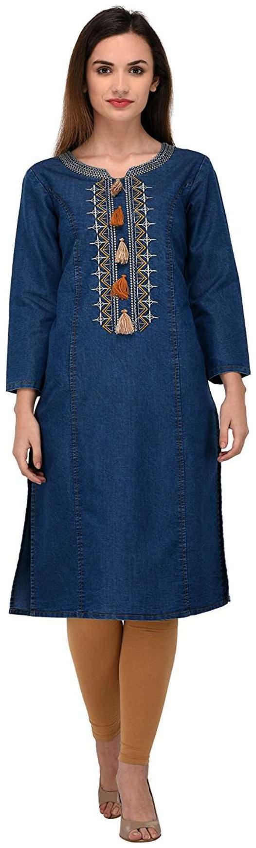 

G S A Enterprises Women Blue Embroidered Straight Kurta