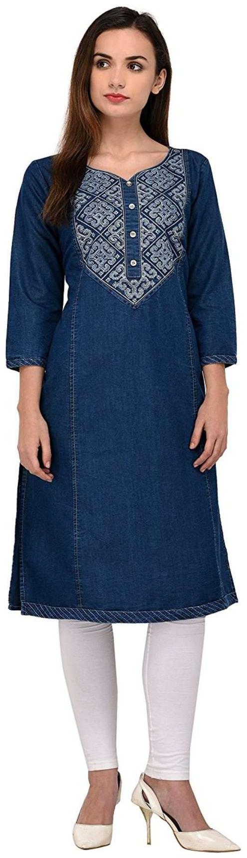 

G S A Enterprises Women Blue Embroidered Straight Kurta