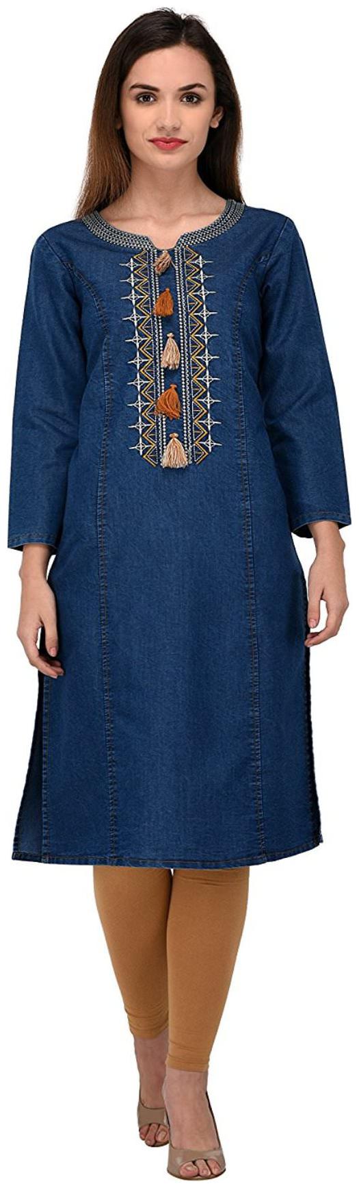 

G S A Enterprises Women Blue Embroidered Straight Kurta