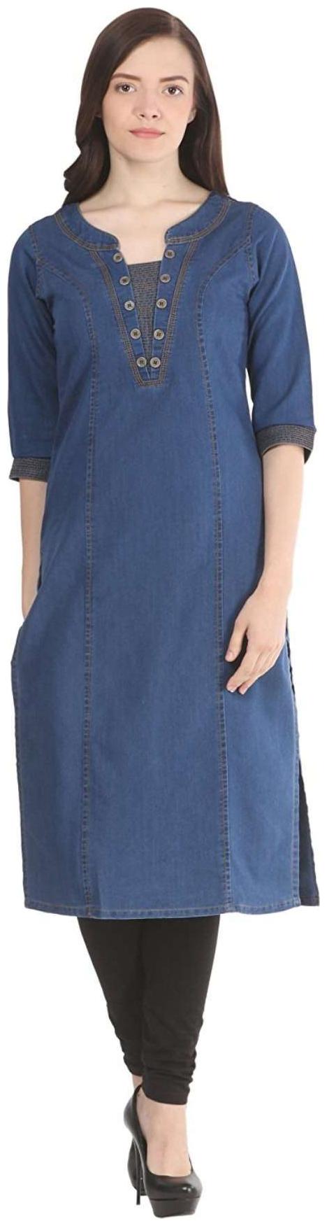 

G S A Enterprises Women Blue Solid Straight Kurta
