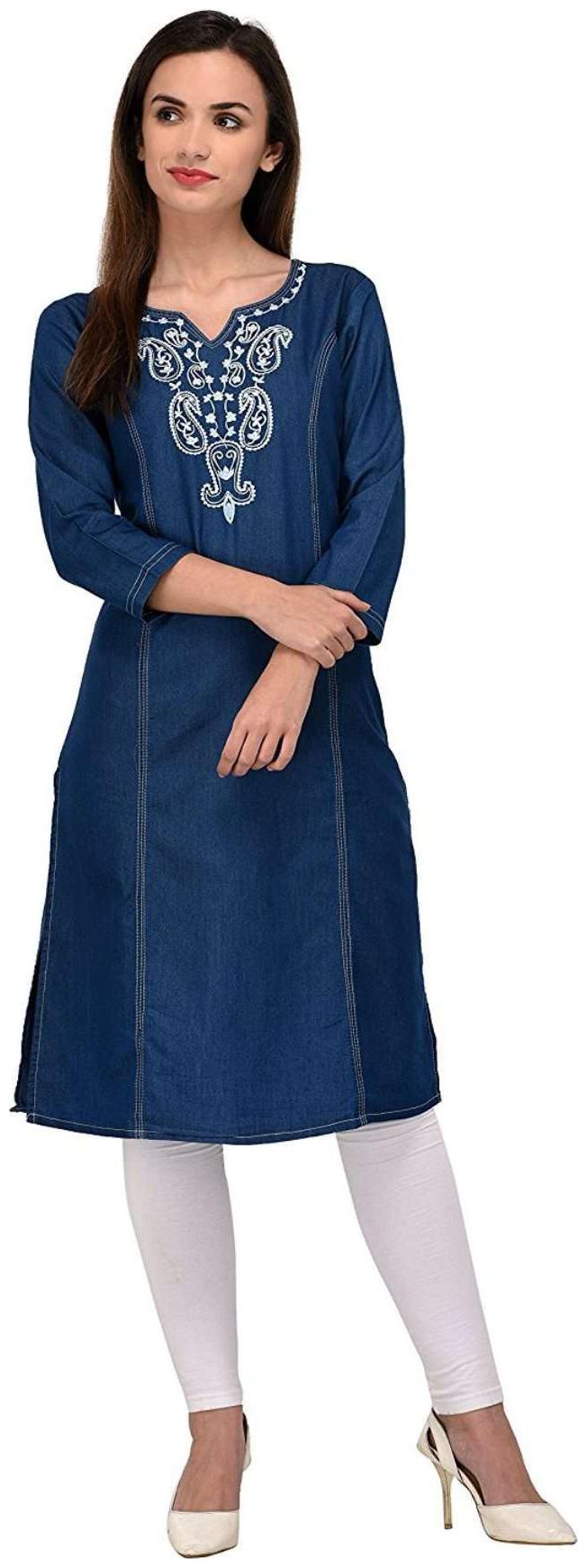 

G S A Enterprises Women Blue Embroidered Straight Kurta
