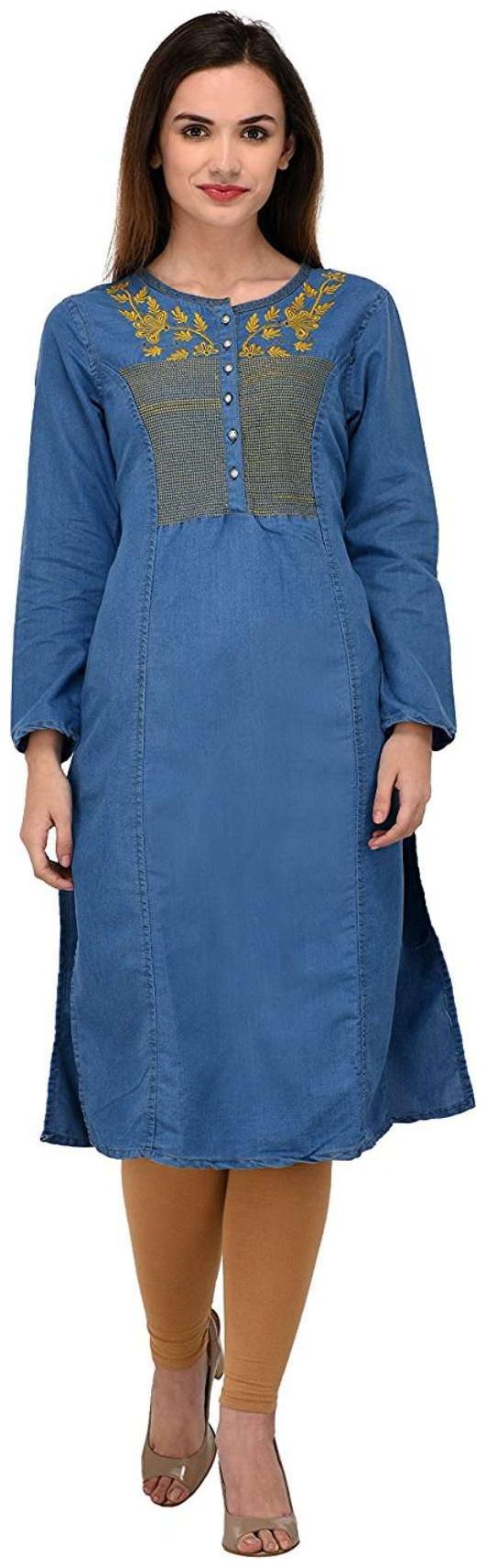 

G S A Enterprises Women Blue Embroidered Straight Kurta