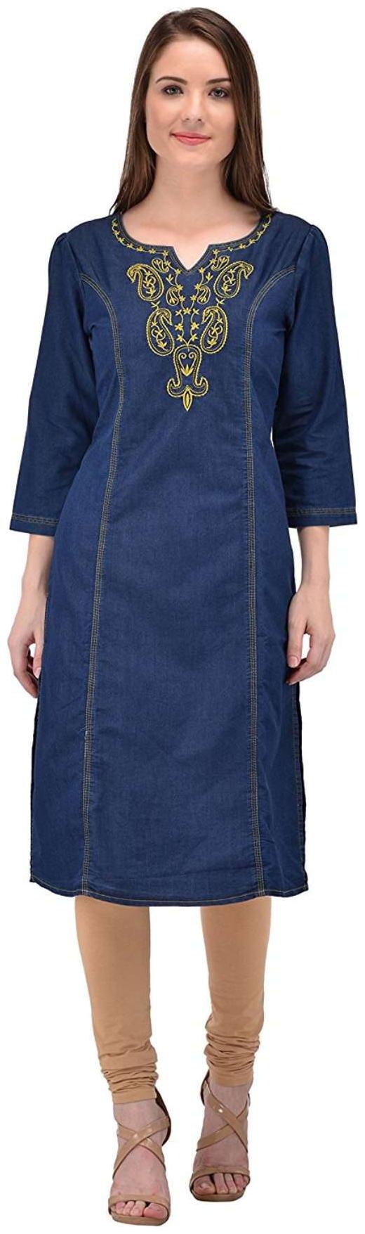 

G S A Enterprises Women Blue Embroidered Straight Kurta