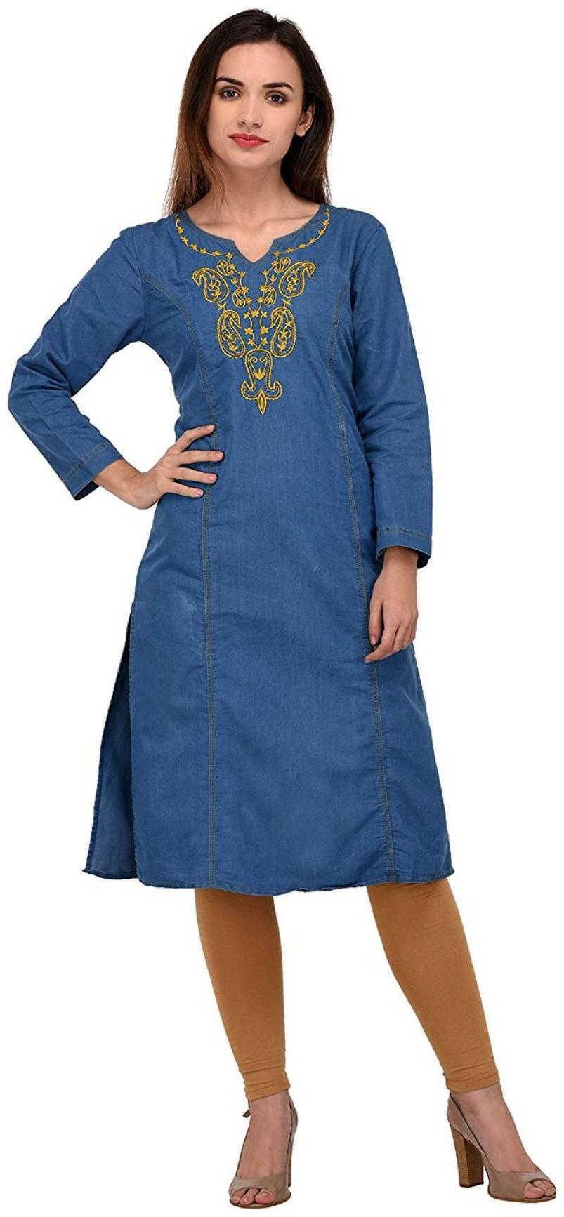 

G S A Enterprises Women Blue Embroidered Straight Kurta