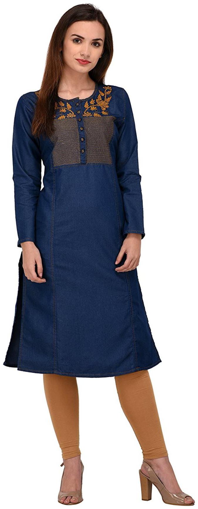 

G S A Enterprises Women Blue Embroidered Straight Kurta