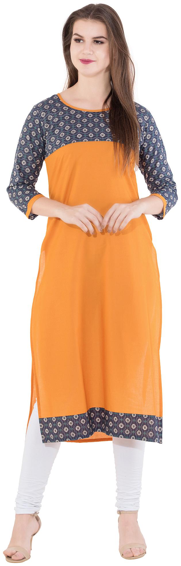 

GAABA Women Mustard Printed Straight Kurti