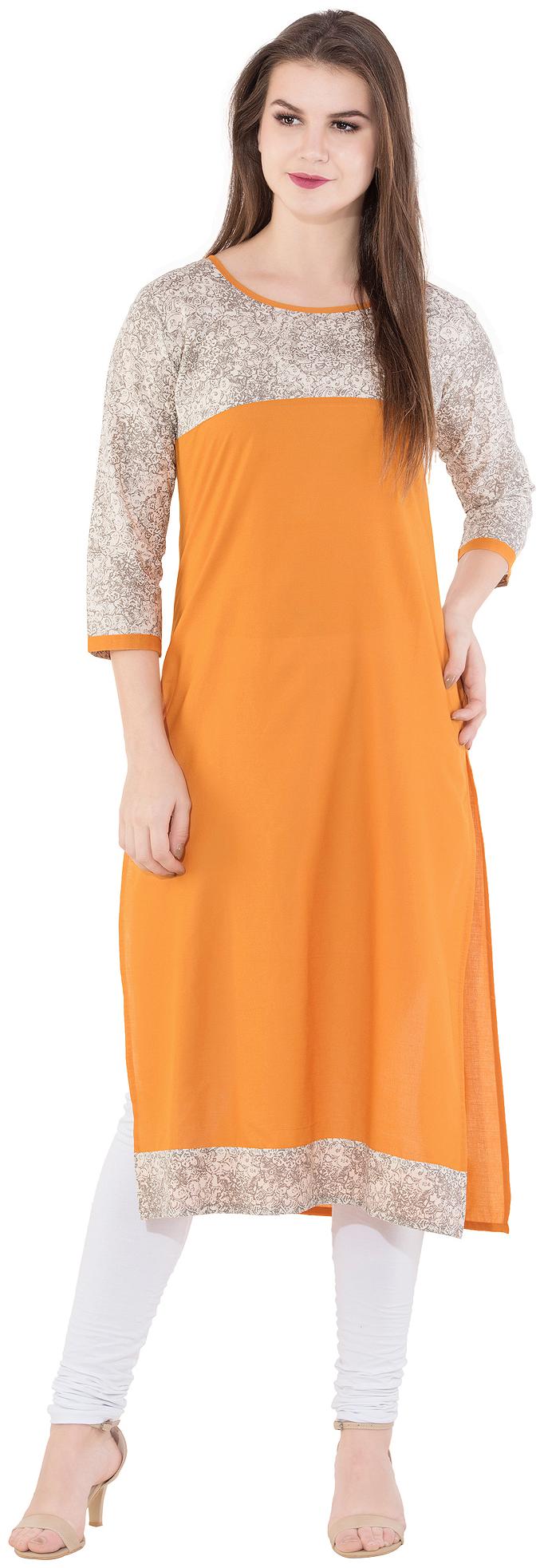 

GAABA Women Mustard Printed Straight Kurti