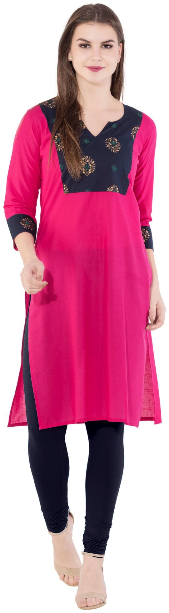 GAABA Women Pink Printed Straight Kurti