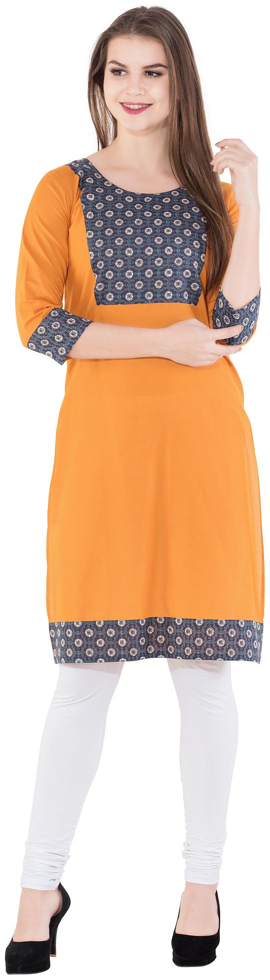 

GAABA Women Mustard Printed Straight Kurti