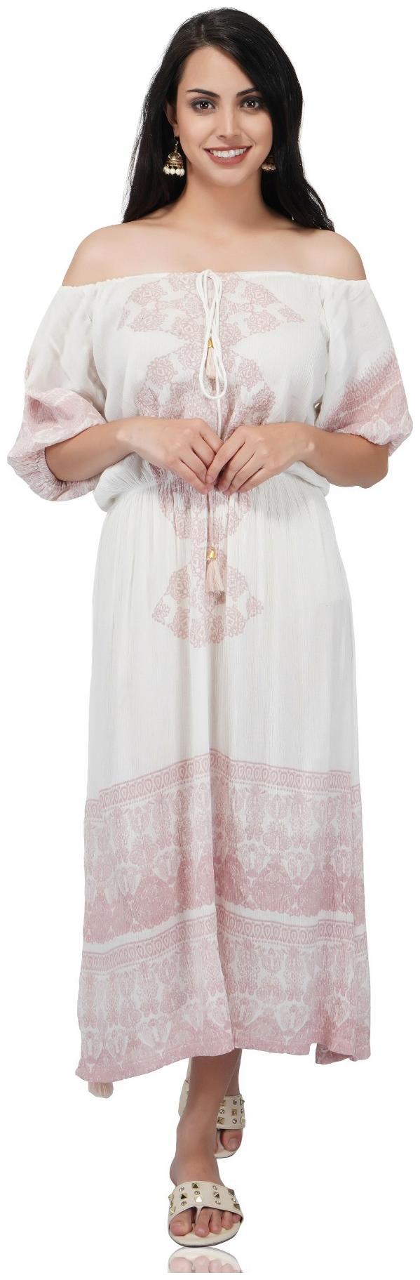 

Gaba Creation White Printed Fit flare dress