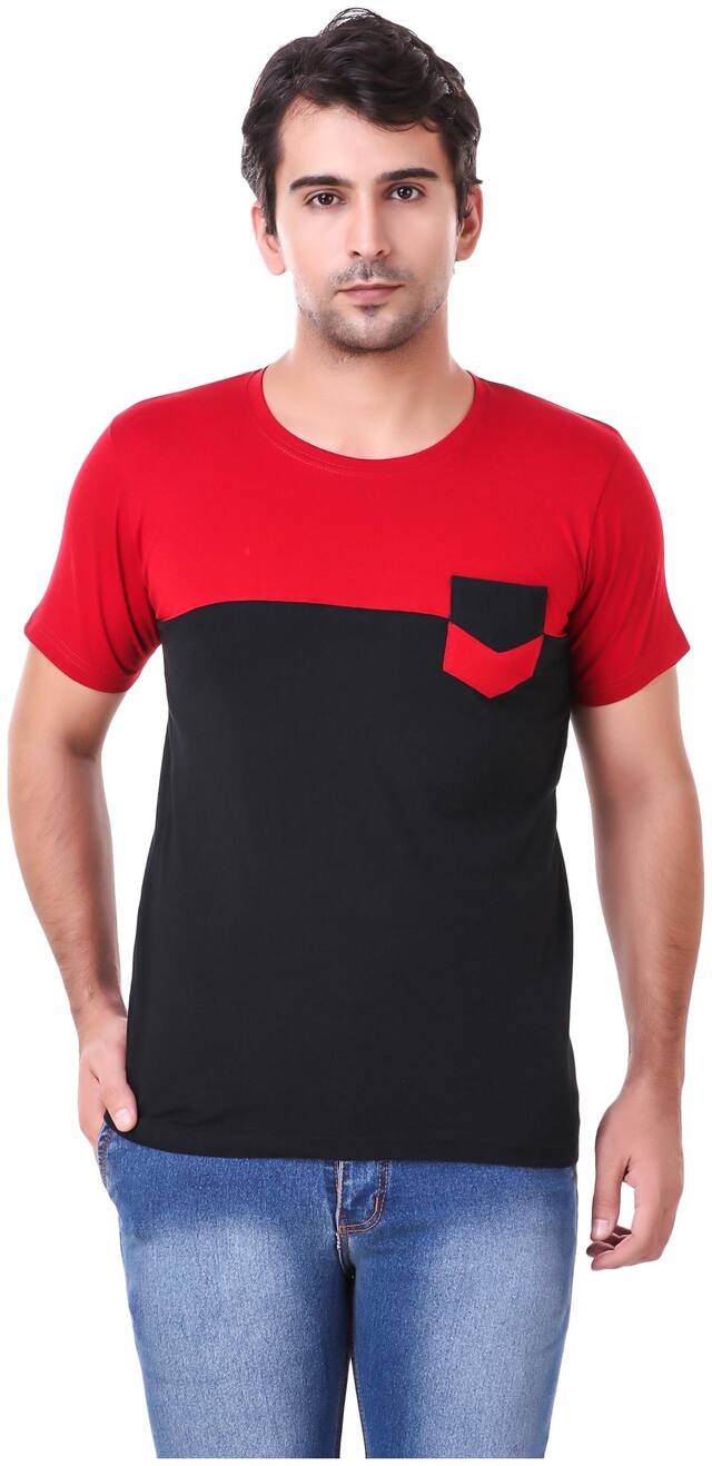 Galatea Black And Maroon Cotton Blend Tshirt