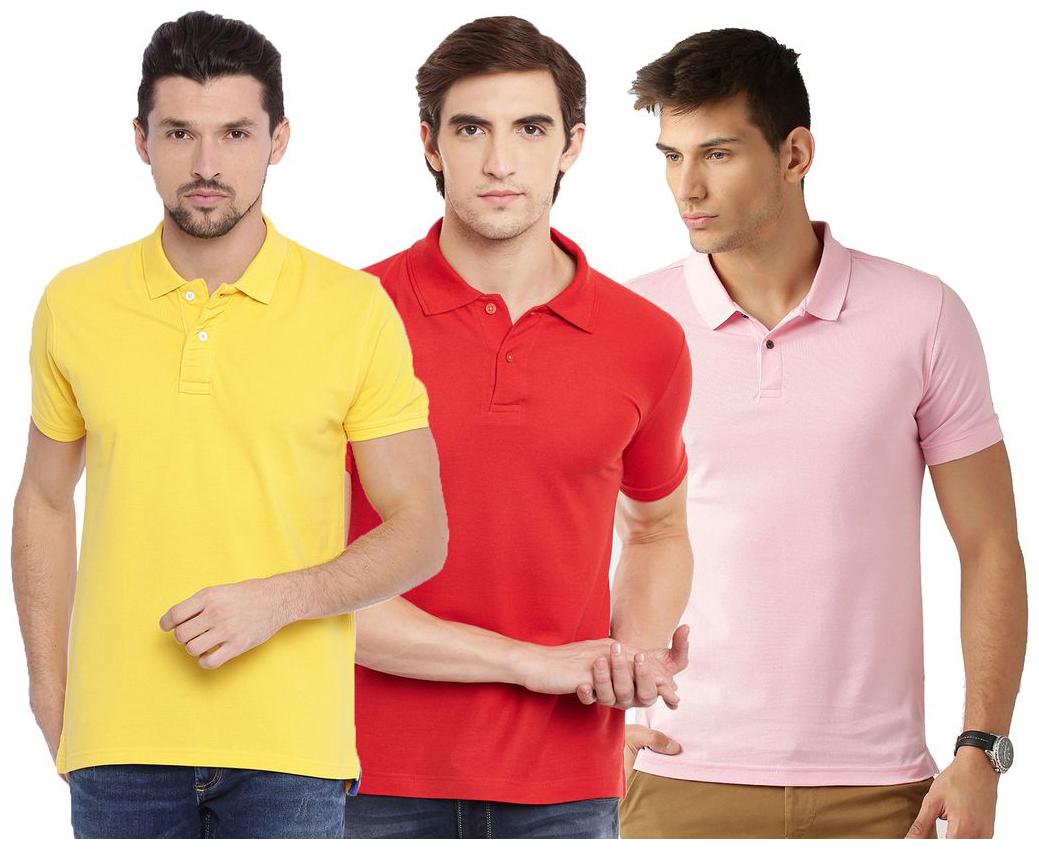

Galatea Men Multi Slim fit Cotton Blend Polo collar T-Shirt - Pack Of 3