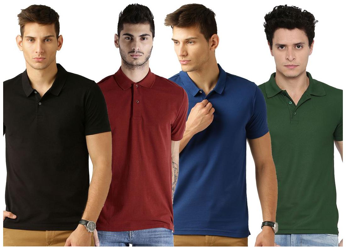 

Galatea Men Multi Slim fit Cotton Blend Polo collar T-Shirt - Pack Of 4