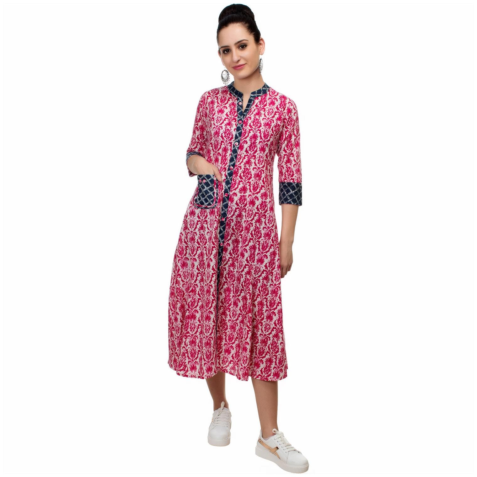 

GALIX Women Blue Cotton Casual Regular A Line Printed Kurtas