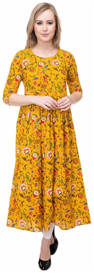 

GALIX Women Yellow Printed Anarkali Kurta