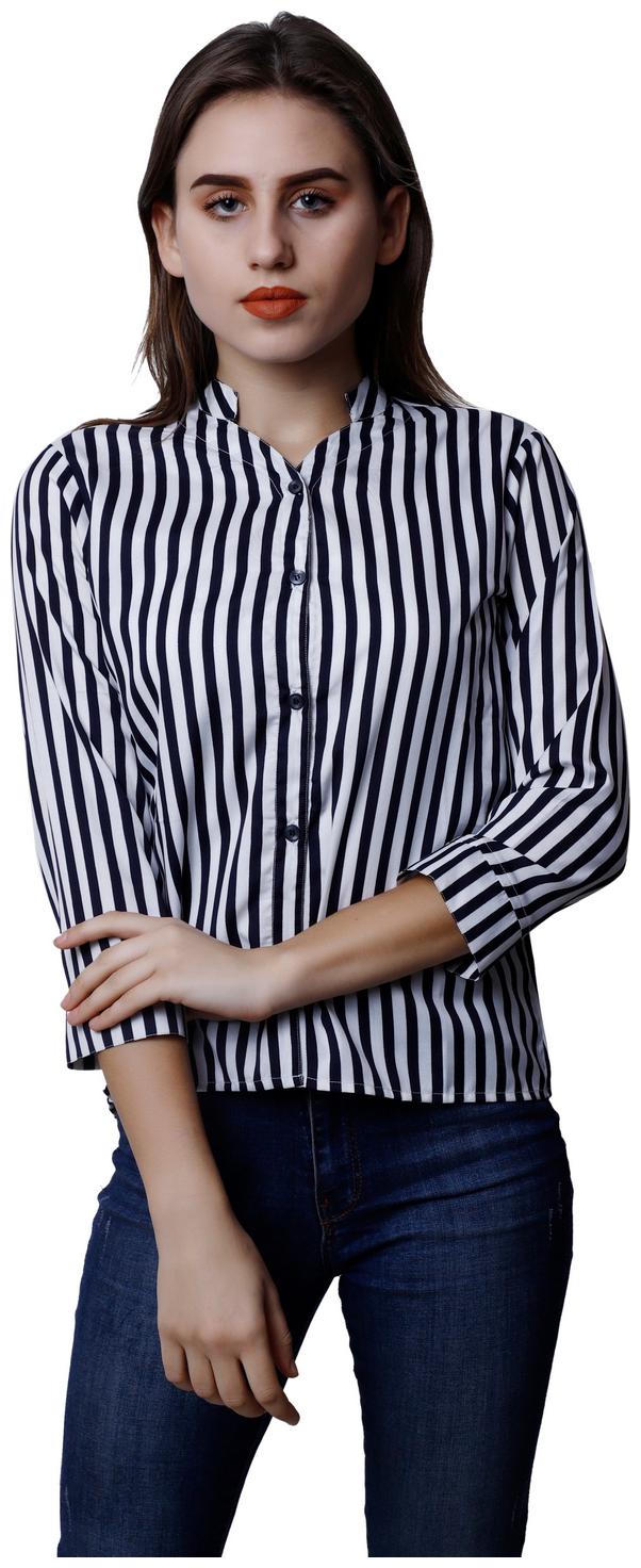 

Galwiz Women White Striped Regular Fit Shirt