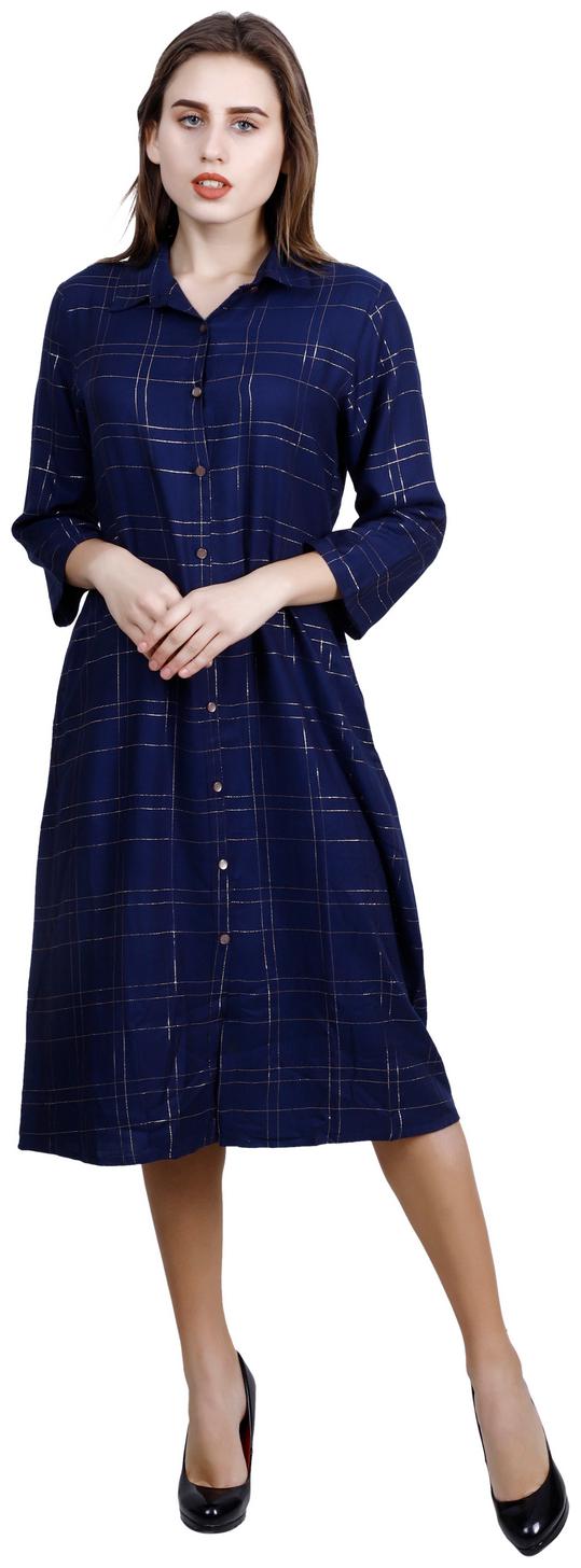 

Galwiz Navy Checked A-line dress