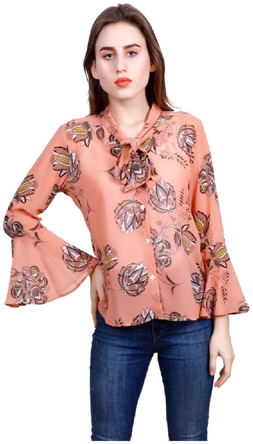 

Galwiz Women Peach Floral Regular Fit Shirt