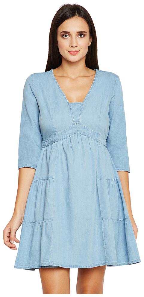 

OXOLLOXO Blue Solid A-line dress