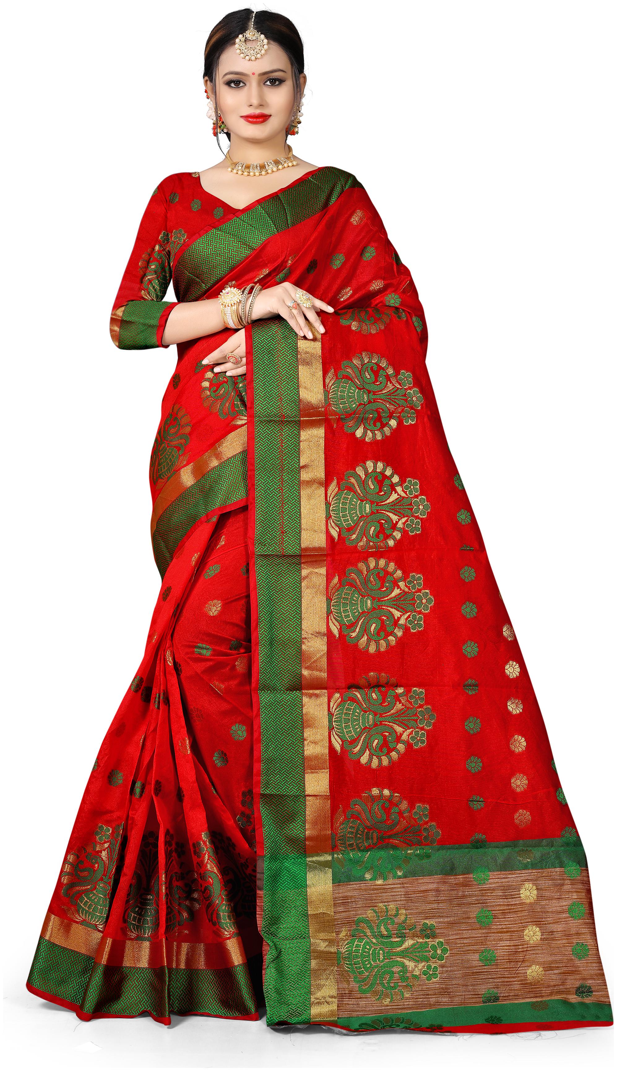 

GANGA SHREE banarsi silk saree with blouse free size