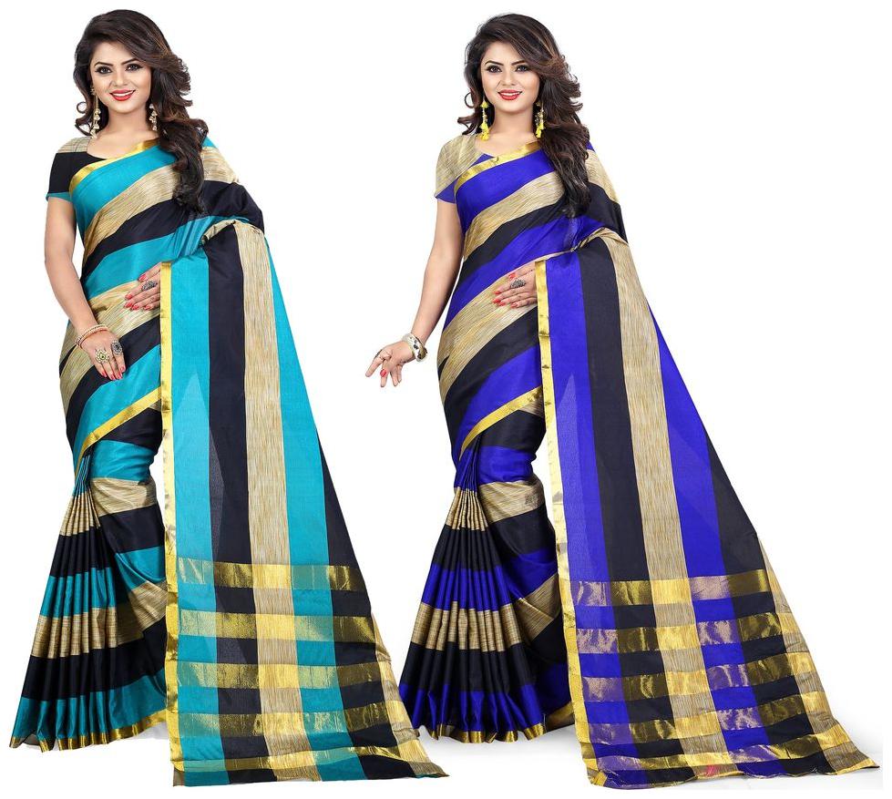 

Ganga Shree Self Design Women S Choice Latest New Design Banarsi Silk Saree In Combo (Pack Of 2 Saree With Blouse)
