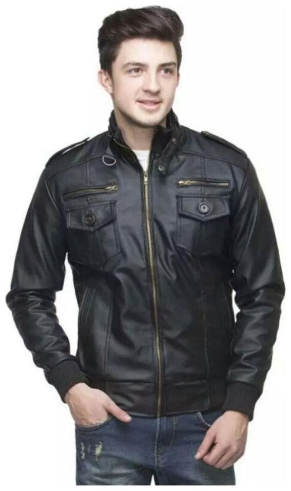 

Garmadian Black Casual Pu Leather Jacket For Men Boys