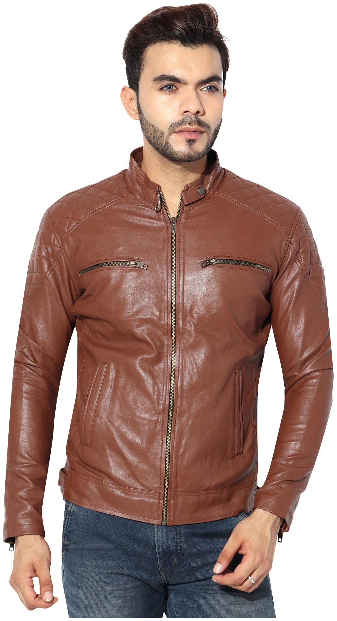 

GARMADIAN Men Brown Solid Leather jacket