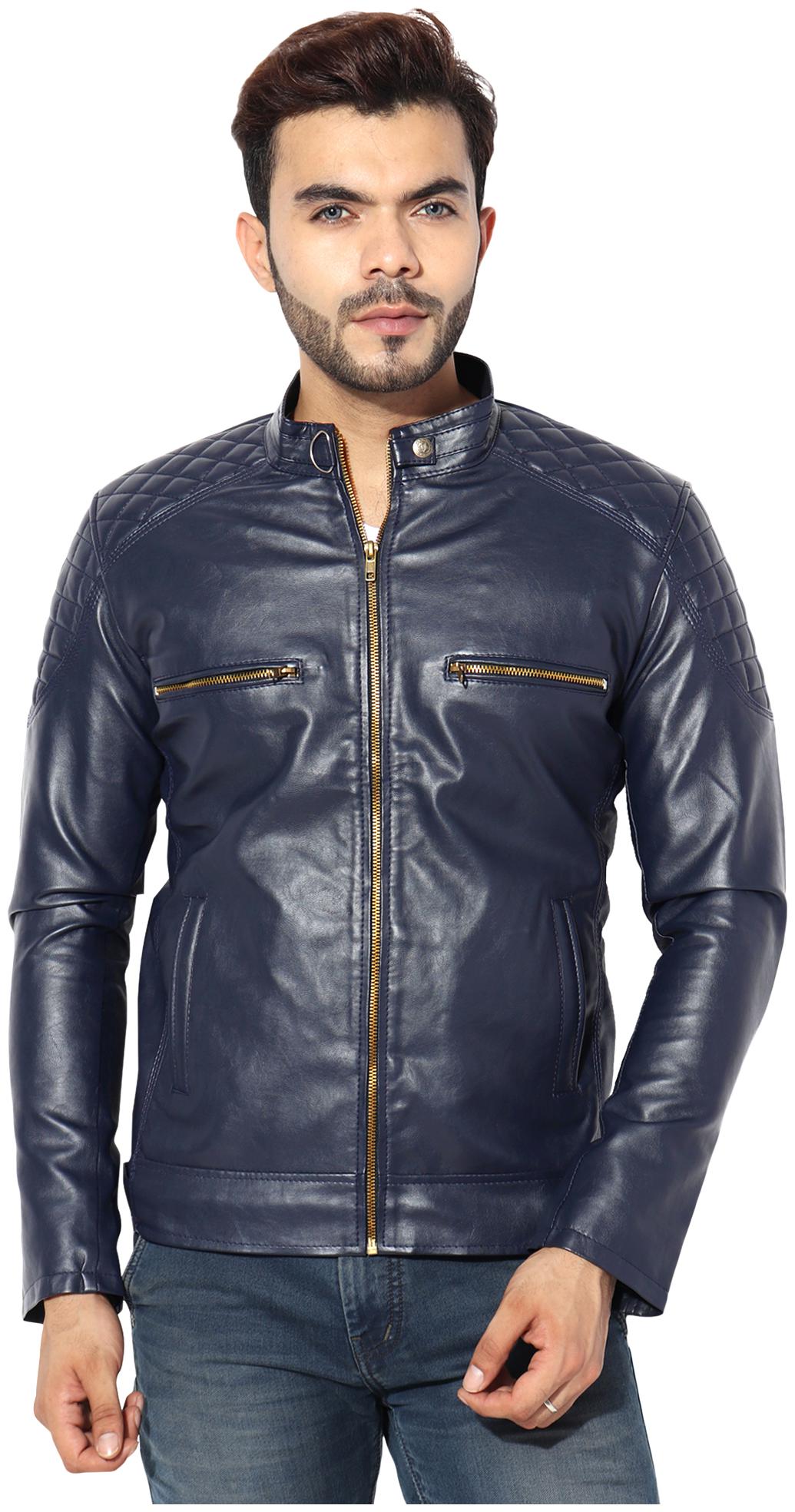 

GARMADIAN Men Blue Solid Leather jacket