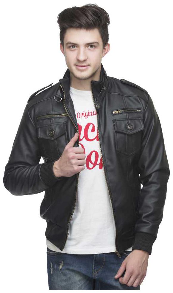 

GARMADIAN Men Black Solid Leather jacket
