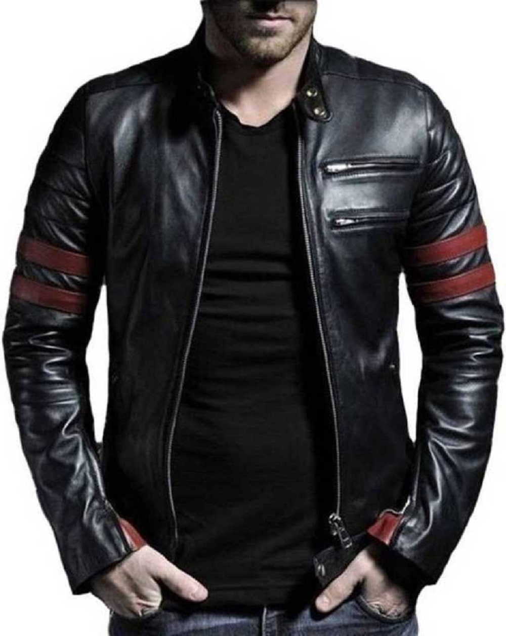 

GARMADIAN Men Black Solid Leather jacket
