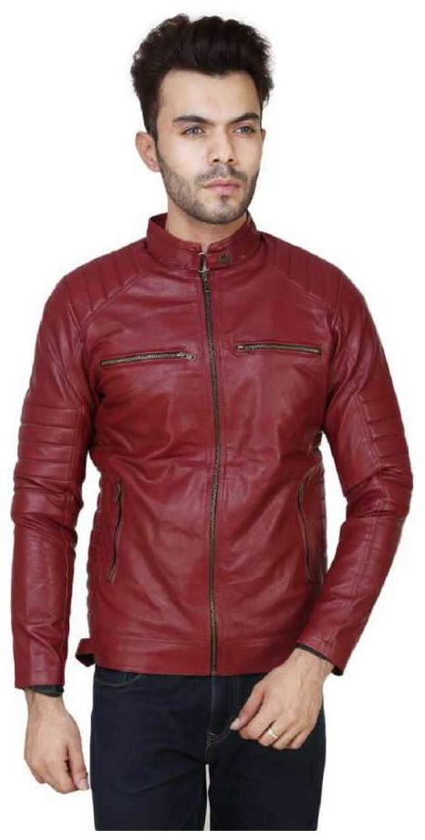 

GARMADIAN Men Maroon Solid Leather jacket