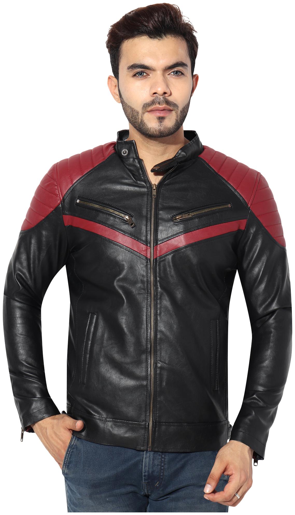

GARMADIAN Men Black Colorblocked Leather jacket