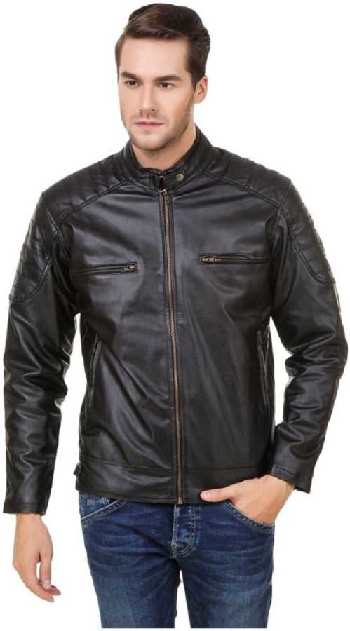 

GARMADIAN Men Black Solid Leather jacket