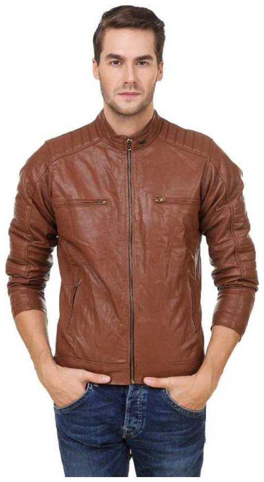 

GARMADIAN Men Brown Solid Leather jacket
